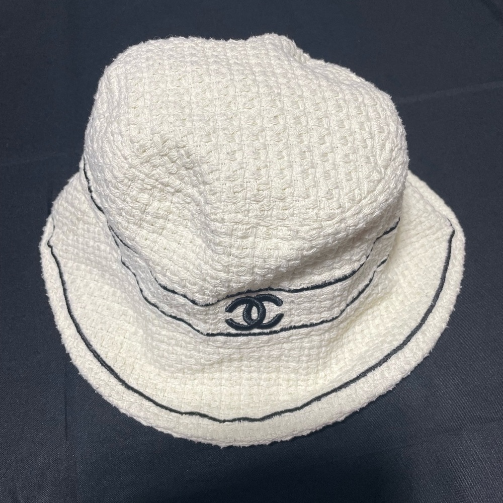 CHANEL Ivory Textured Bucket Hat